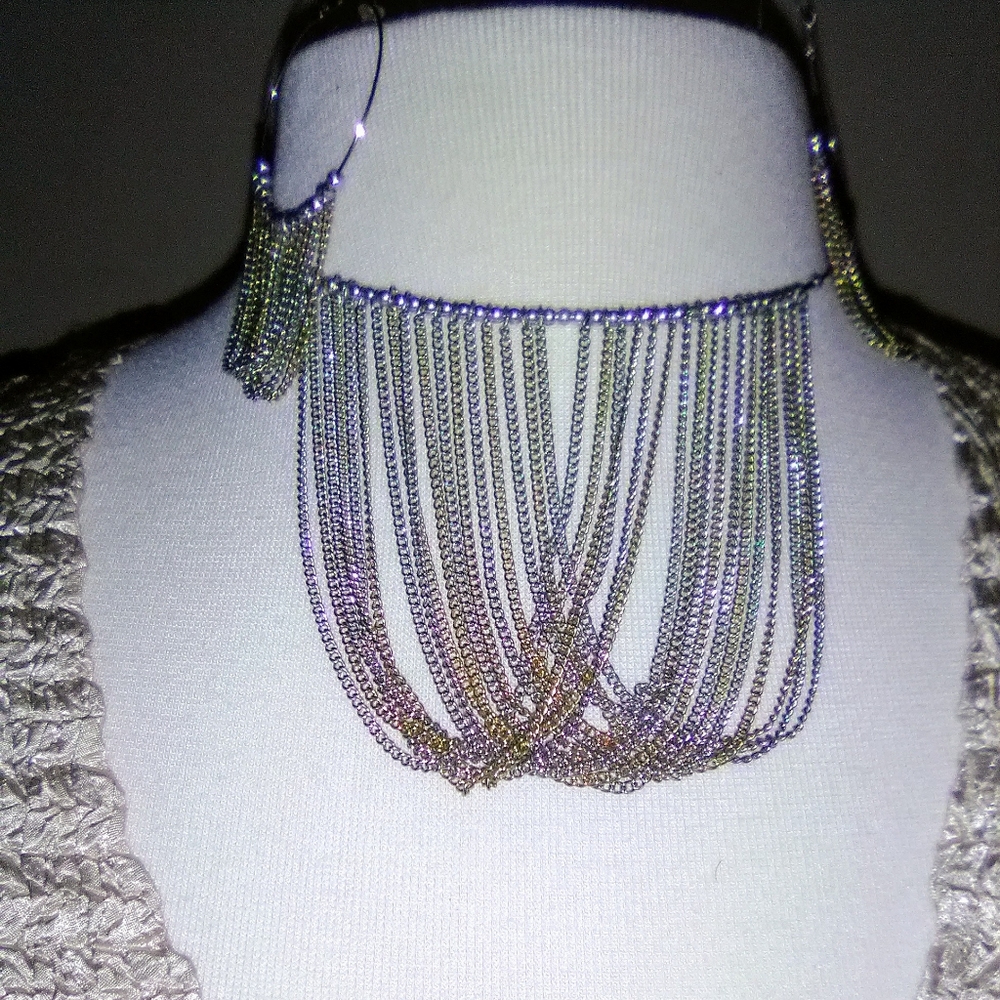 Choker necklace & earring set in gold & silver